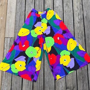 1960s 70s Handmade Day Flo Floral Barkcloth Palazzo Pants